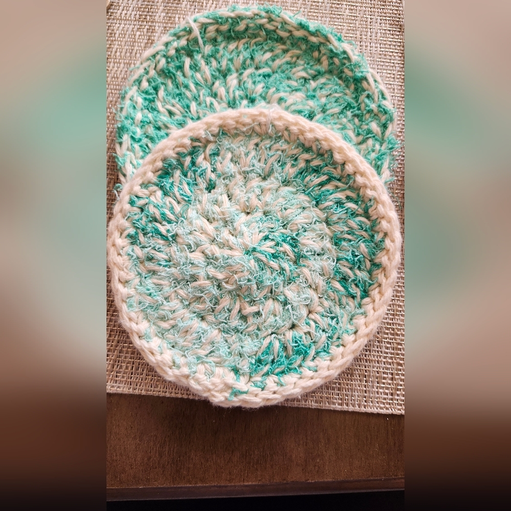 Hand Crafted Green and Cream Kitchen Large Kitchen Scrubbies 5"